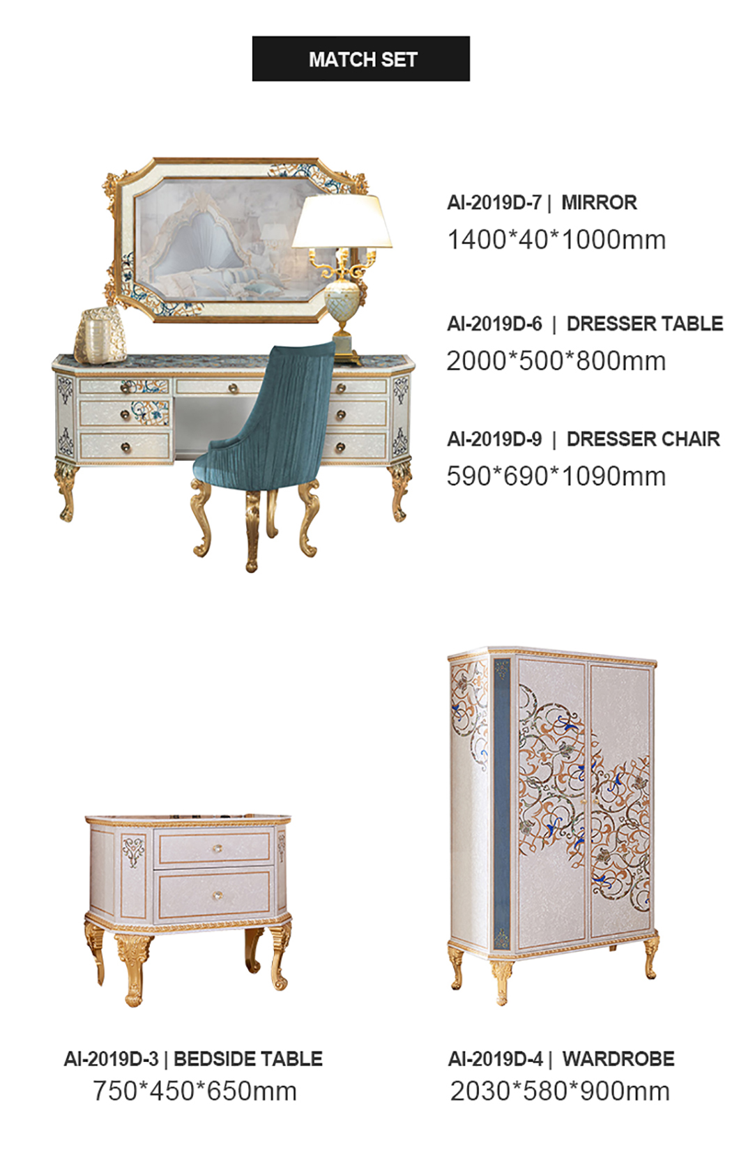 King size classic furniture bedroom set luxury solid wooden bed antique wood beds