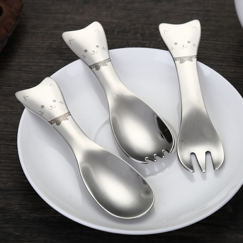 IFTSX001-S_ Stainless steel short handle cat cutlery cover for kids | Infull Cutlery