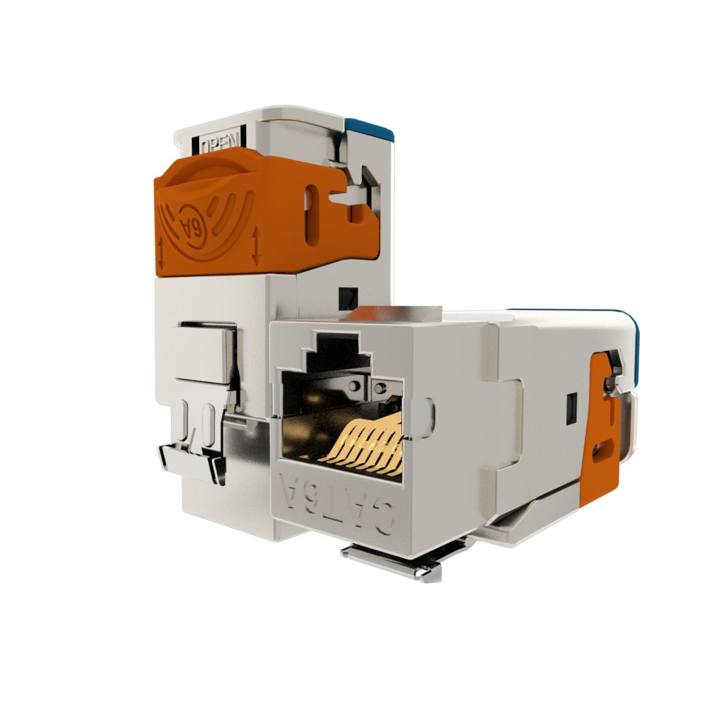 New Product RJ45 STP Cat6A 8P8C 180 Degree Toolless Keystone Jack