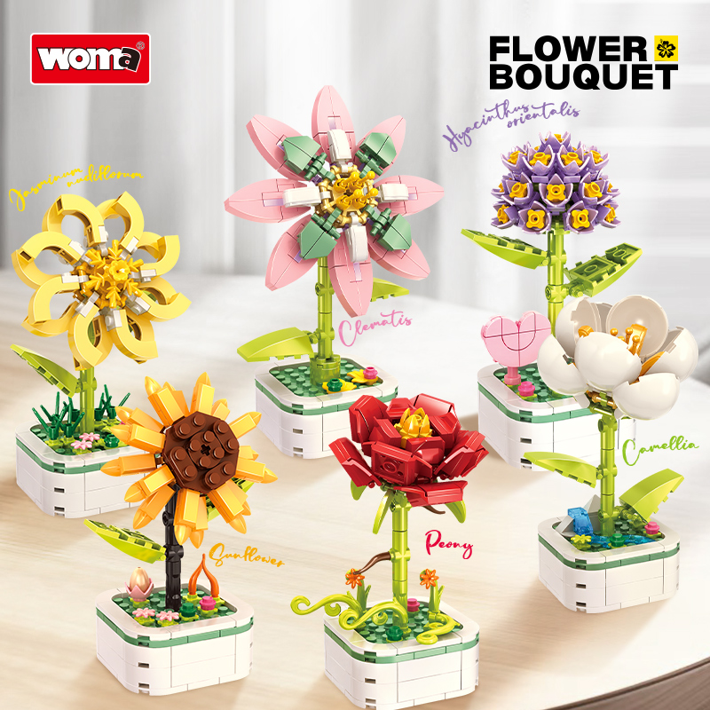 6-Type Flower Bouquet Building Set with Built-in Base - 119-172pcs