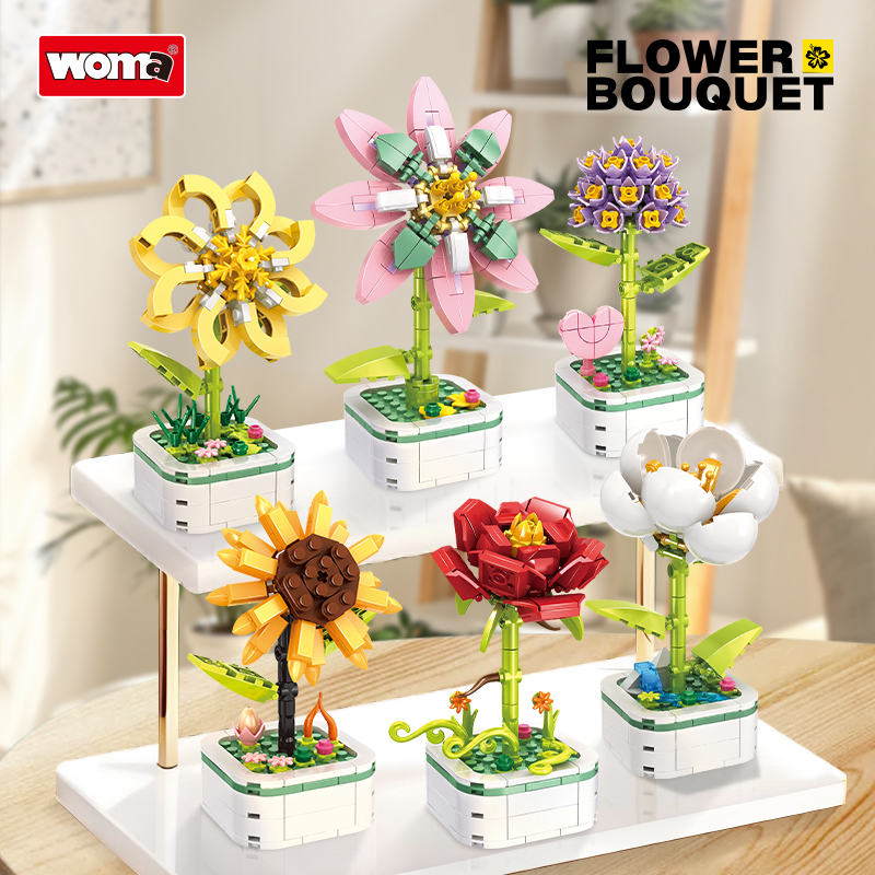 6-Type Flower Bouquet Building Set with Built-in Base - 119-172pcs