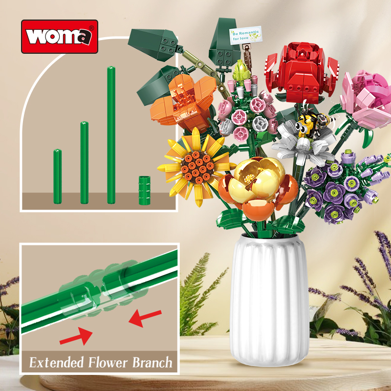 11804 new 2024 building blocks flowers brick toys 8 brick flower