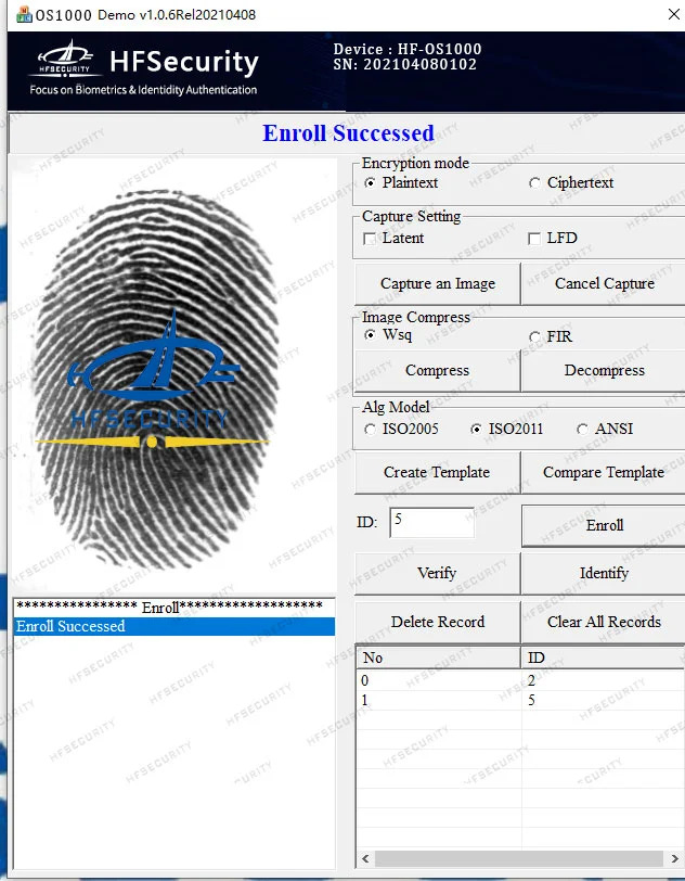 OS1000 Fingerprint Demo