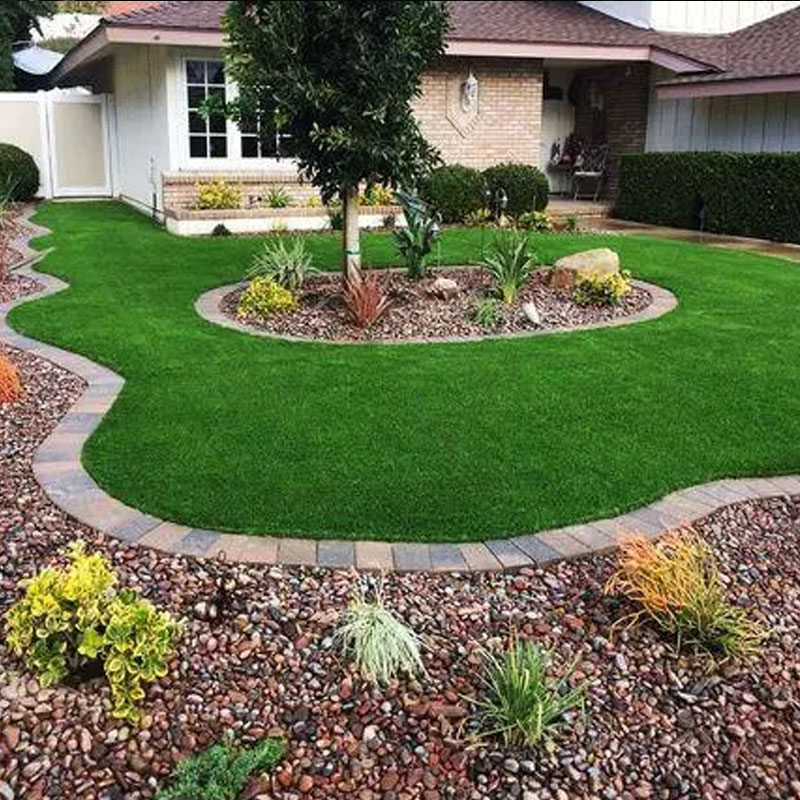 Artificial grass and rock landscaping