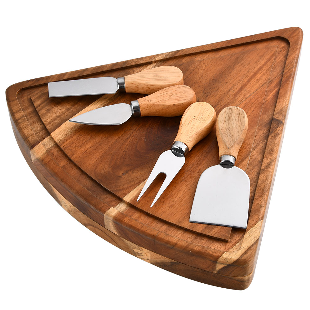 Ruitai Acacia Wood Cheese Board Knife Set Stainless Steel Triangle