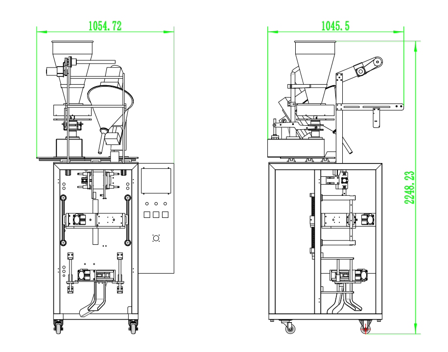 powder and granular VFFS packing machine of layout
