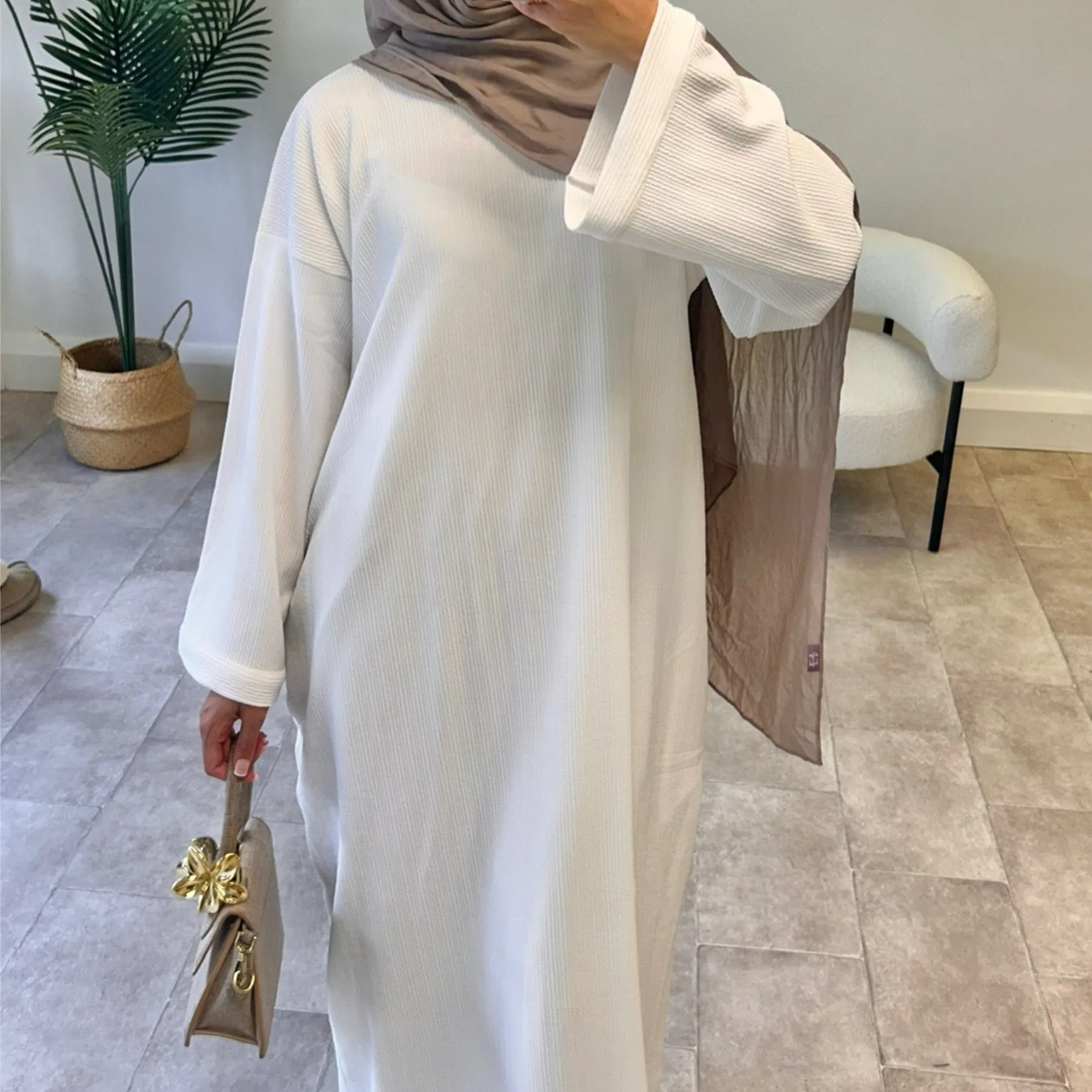Loriya Latest Autumn Winter Thin Corduroy Closed Abaya Modest Dresses Abaya  Women Muslim Dress | Loriya