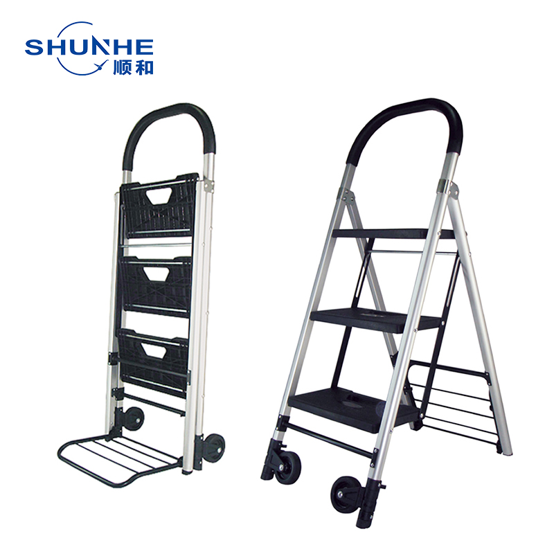 SHUNHE Collapsible 3 Steps Ladder 2in1 hand cart with folding two