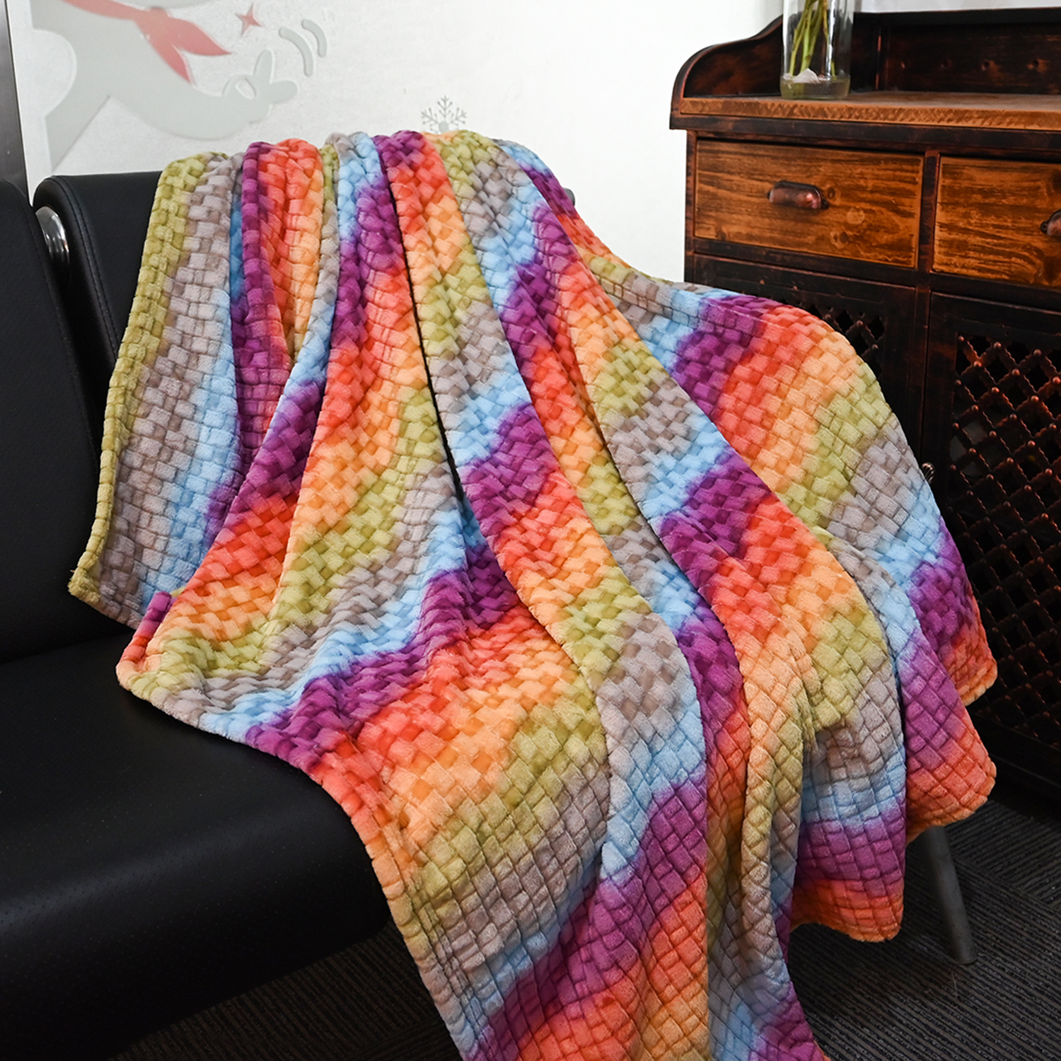  Customized Colorful printed fuzzy flannel fleece jacquard throw blanket manufacturers From China | Dalston 