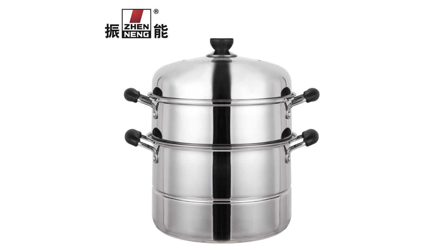  Quality 26cm Stainless steel double bottom 2 layer with visible cover and steaming cage steamer Manufacturer | ZHENNENG 