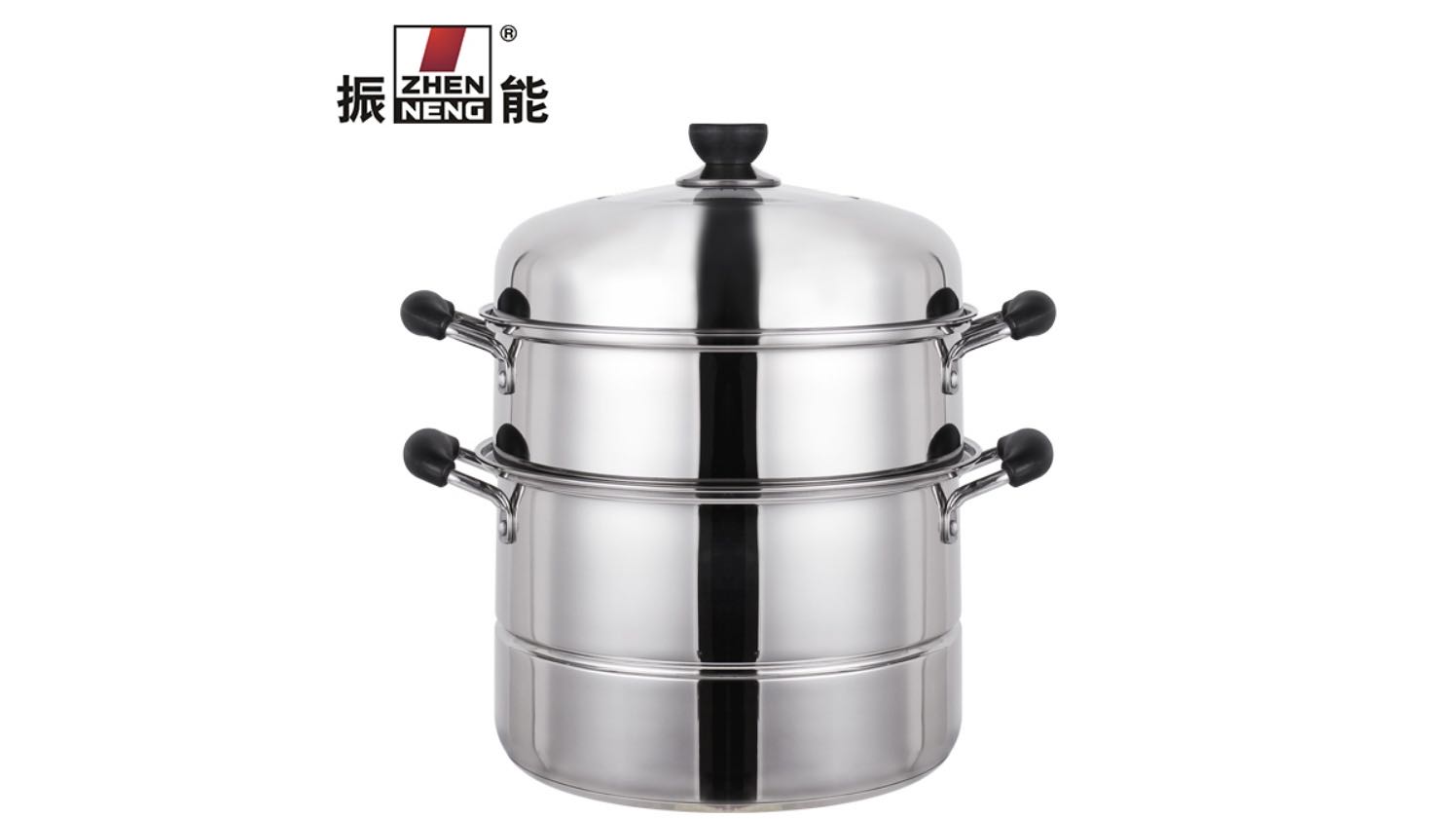  Quality Wholesale stainless steel 2-layer multi-purpose steamer cooking pot with visible cover 24cm Steamer Manufacturer | ZHENNENG 