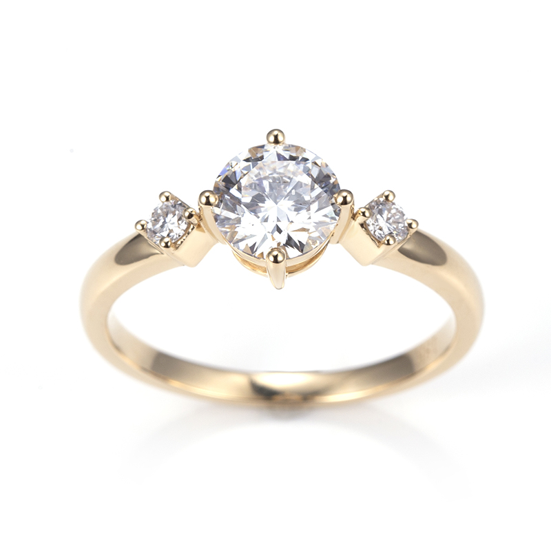 MSR1196 solid 14K/18k rose gold ring three diamond round brilliant cut