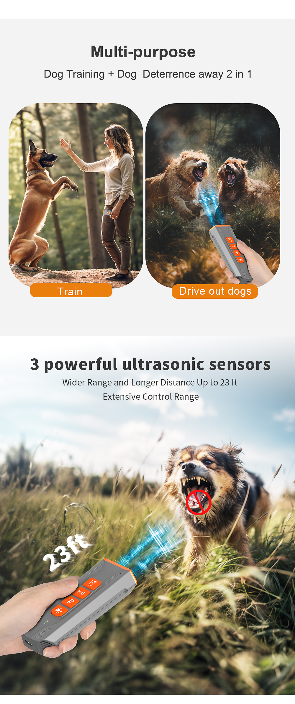 2 Frequency Ultrasonic Dog Training Bark Control Device with 4 Working