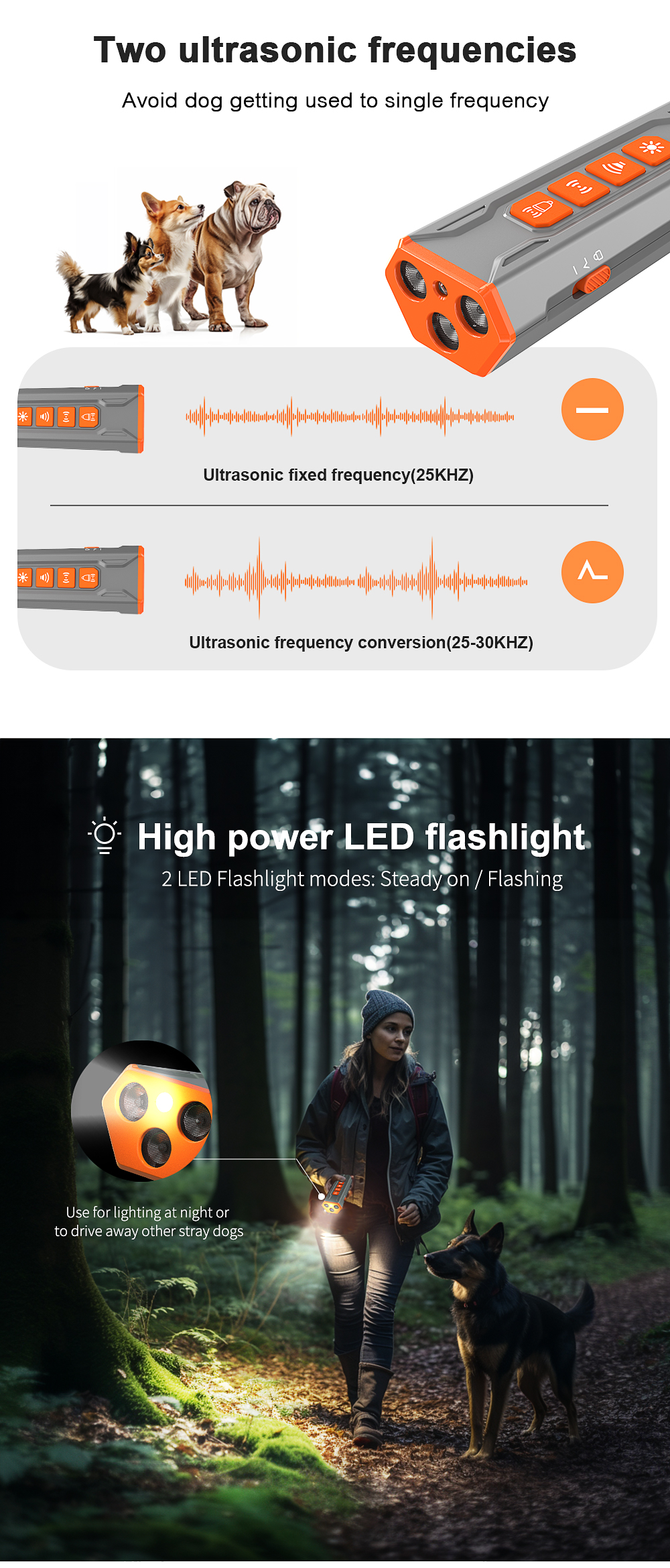 2 Frequency Ultrasonic Dog Training Bark Control Device with 4 Working