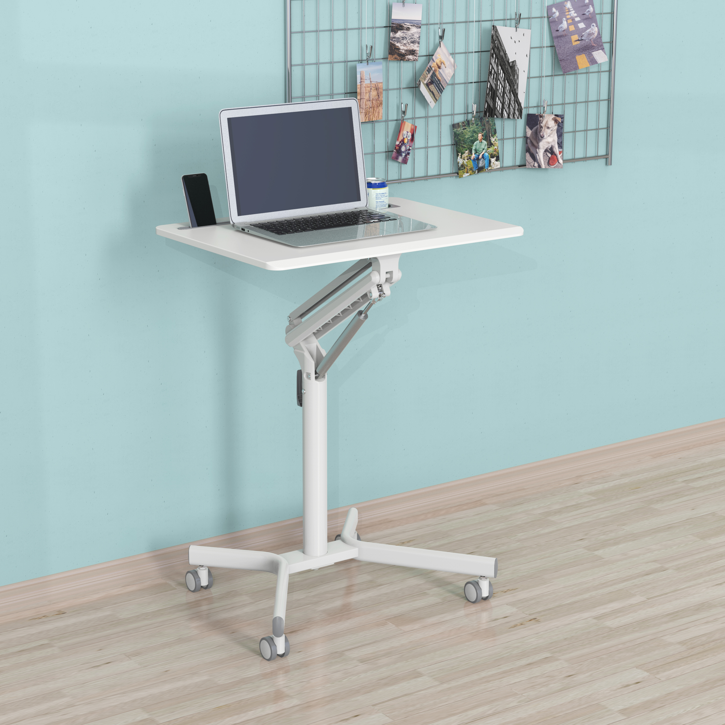 Scrivania Mobile Regolabile in Altezza per sedersi su Un Tavolo in Piedi Portatile con Ruote Laptop per Home Office su Carrello per Computer (Color : Black) (Natural