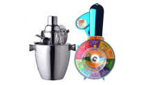 Cocktail Shaker Set Metal Stainless Steel With Wooden Laser Silver Print White Oem Customized Tools