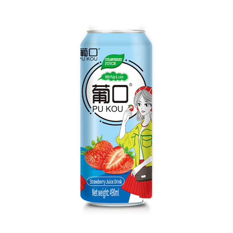 PuKou 490ml Canned Strawberry Flavored Juice Drink With Pulp | PU KOU