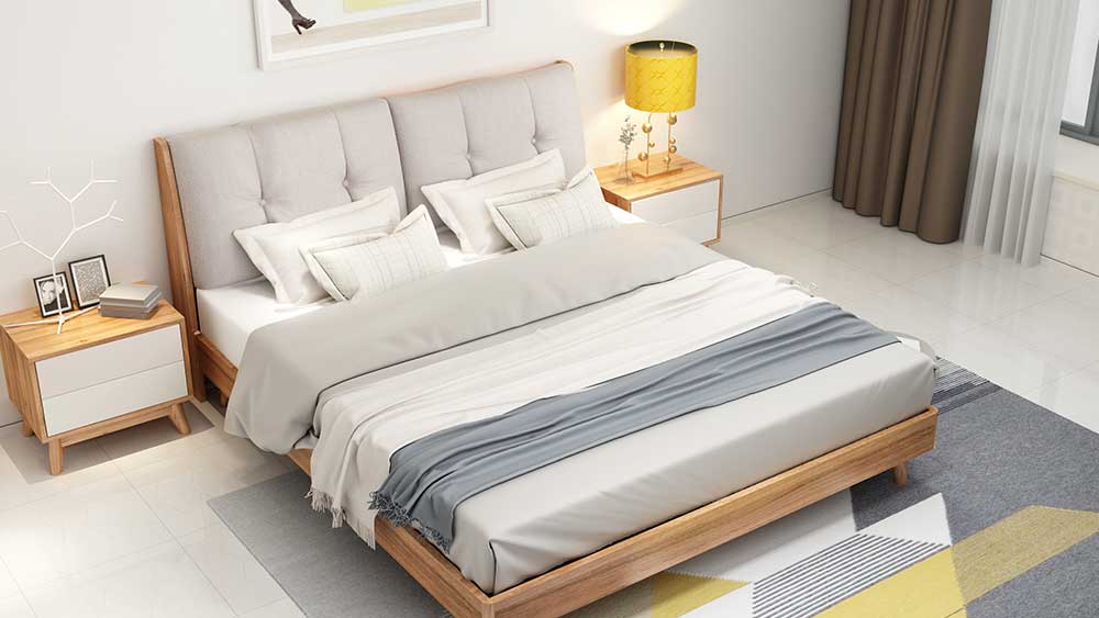 Houten slaapkamermeubilair Modern tweepersoonsbed met twee eenpersoonsbedden