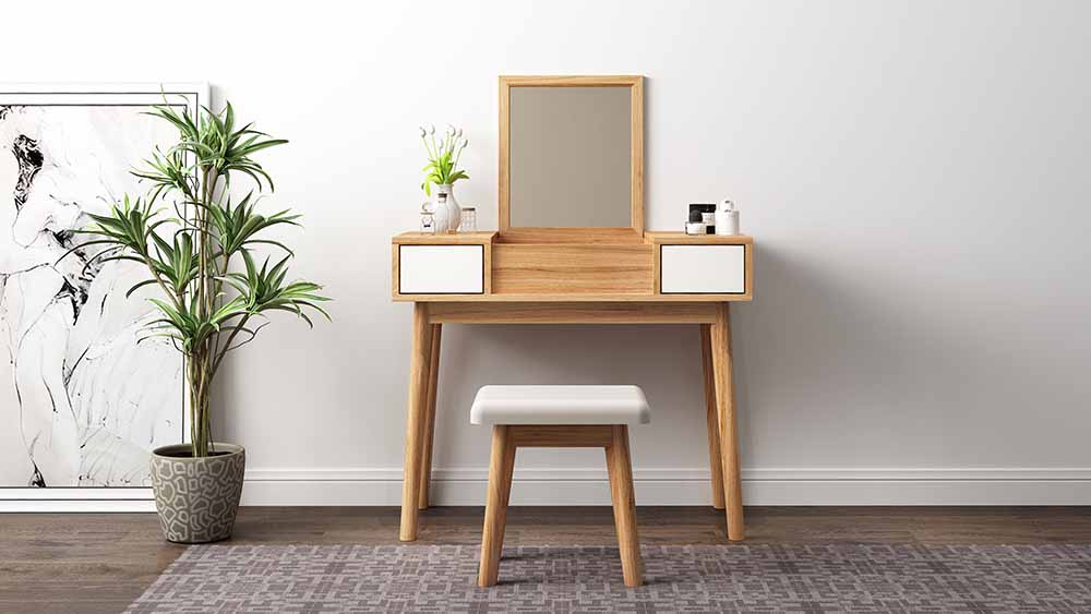 Dressing table with solid wooden flap
