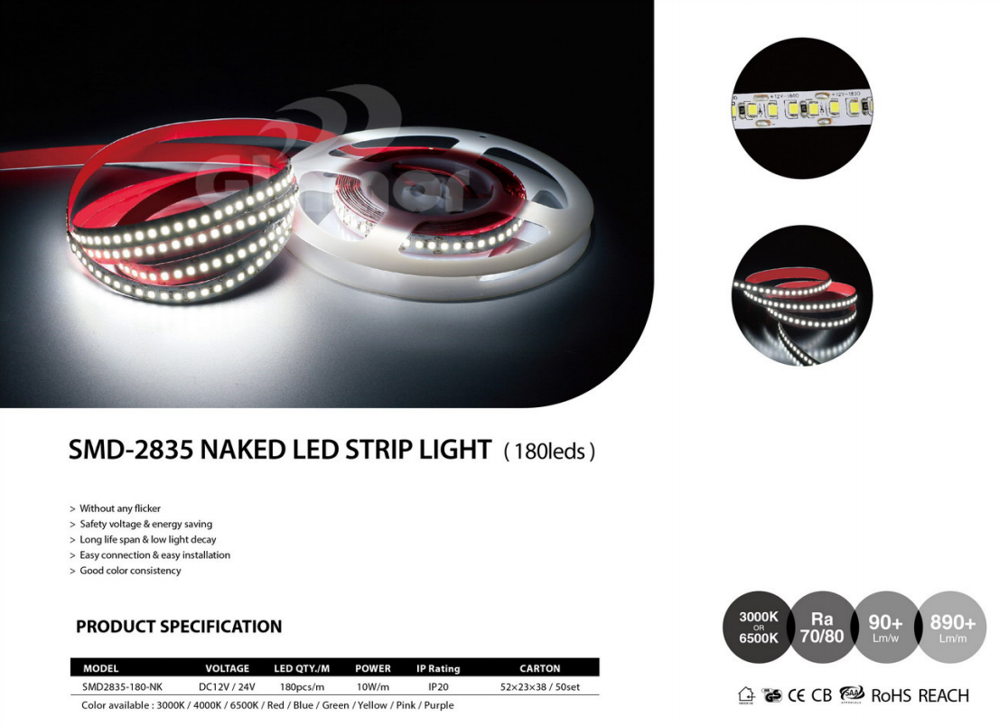HighQuality High lumen Low voltage 180leds/m Naked LED Strip Light