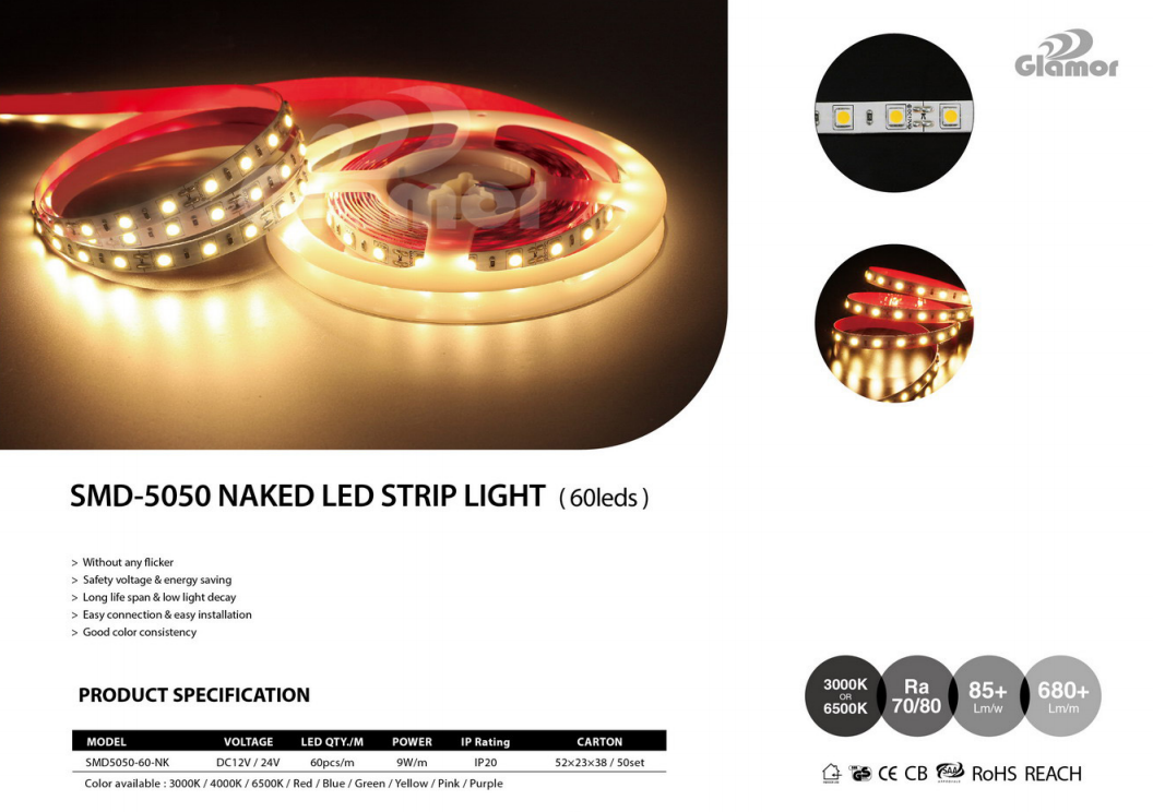 HighQuality IP20 Safety voltage Nonflicker Naked LED Strip Light