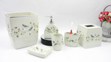 Polyresin-Luxury Hand Flower Painted Resin Hotel Bathroom Accessories Set