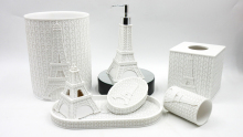 Polyresin-Painted White Eiffel Tower Shaped Resin Bathroom Accessories Set