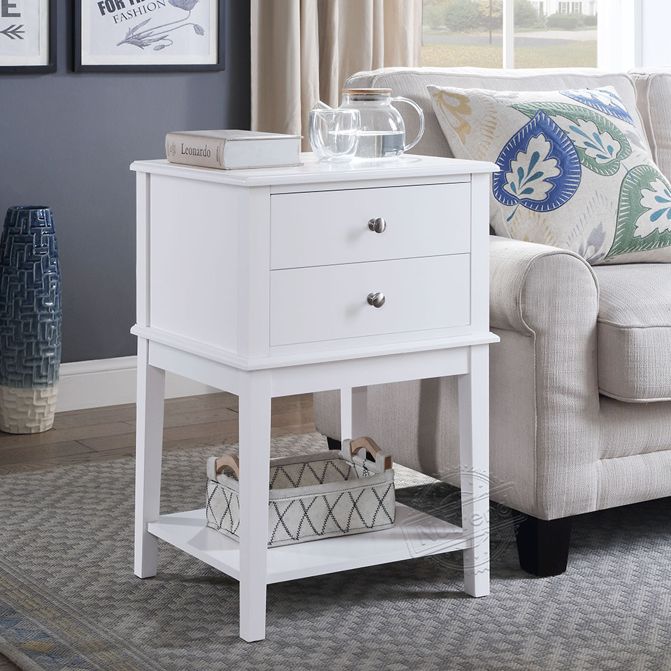 White Nightstand,28" Modern Night Table End Table with Drawer and Storage Shelf  Wood Tall Side Table 203351