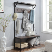 Industrial Style Metal Entryway Storage Bench Hall Tree with Coat Hooks 206200