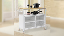 White Large Movable Modern Kitchen Trolley With Metal Mesh Door Supplier 102212
