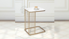 Contemporary Wood Marble Top And Gold Metal C End Table Manufacturers 203549