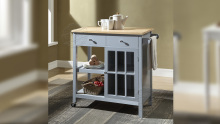 Best Kitchen Storage Cart with Drawers and Glass Door Cabinet Supplier
