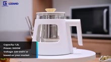 Household 2 color available electric kettle glass hot water boiler portable glass with two layer teapot