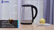 Automatic Black Electric LED Indicator Glass Cordless Water Boiler 1.8L Tea Kettle