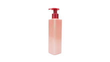 220ml Empty Red Square PET Cream Bottle With Lotion Pump And Screw Cap For Daily Personal Care