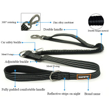 Customized polyester material spring car seat dog leash with double padded handle