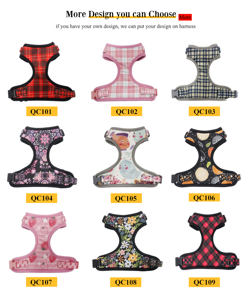 Many designs pattern on dog harnesses