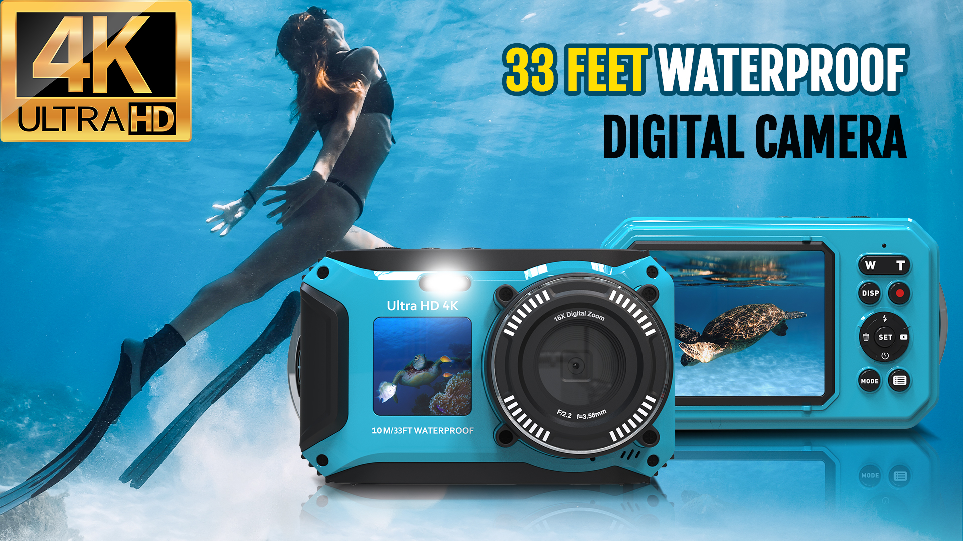 防水デジタルカメラ 水中カメラ フルHD 2.7K 48MP 防水カメラ デュアルスクリーン付き 16倍デジタルズーム 懐中電灯 並行輸入品 | 防水カメラ 10フィート フルHD 水中カメラ デュアル