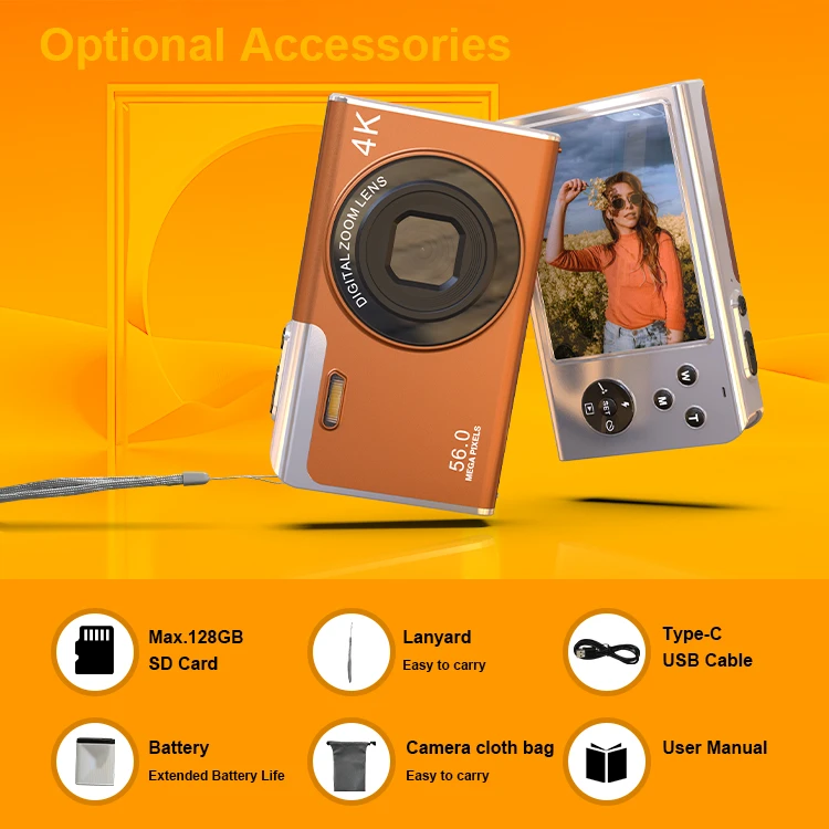 Fotocamera Digitale 64MP Con Video 4K E Schermo Ribaltabile IPS Da 3 Pollici – Zoom 18x, Autofocus, Live Streaming
