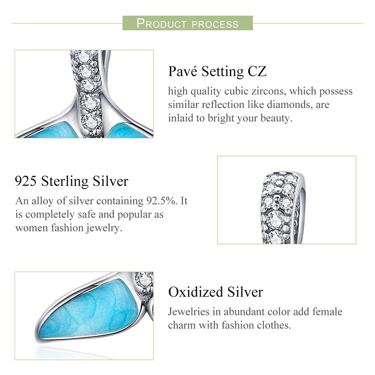 Qings Jewelry wholesale charms vendors Sparkling Mermaid's Tail Blue Enamel Bracelets Charms Beads SCC1067