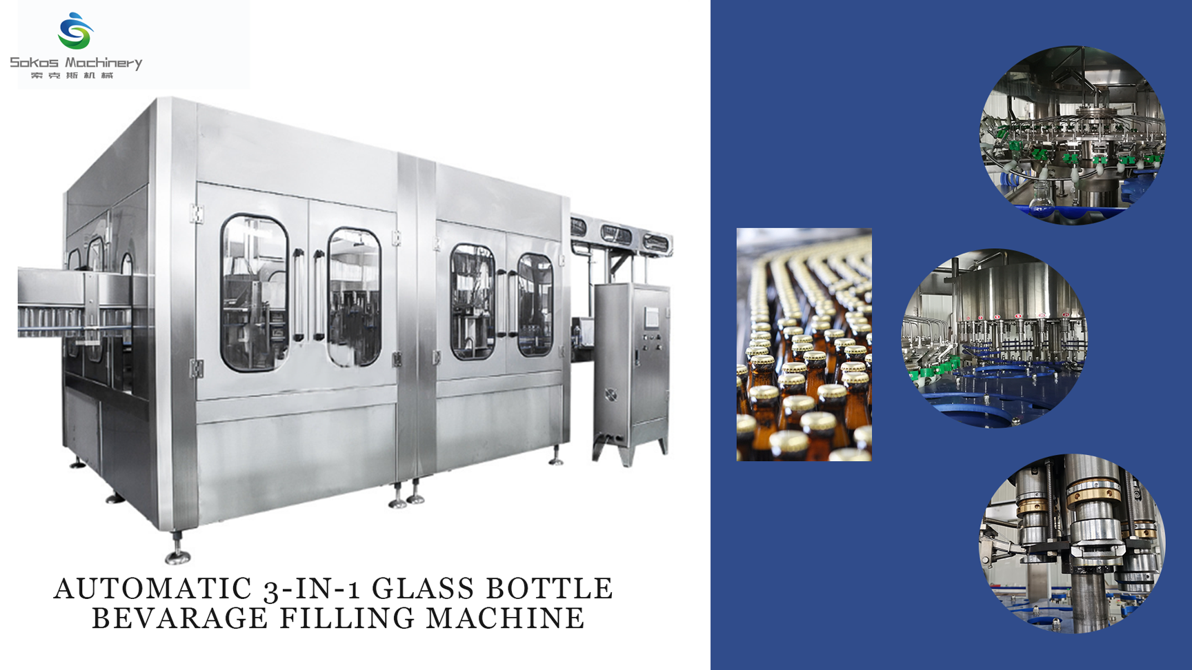 Wholesale Automatic 3-in-1 galss bottle bevarage/beer filling machine with good price - Sokos