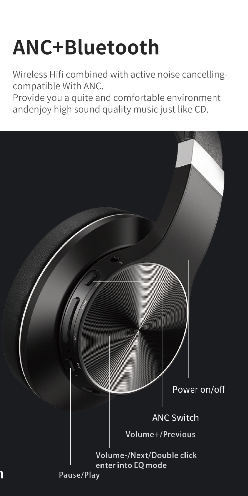 Active Noise Cancelling Sports Music Headphone 