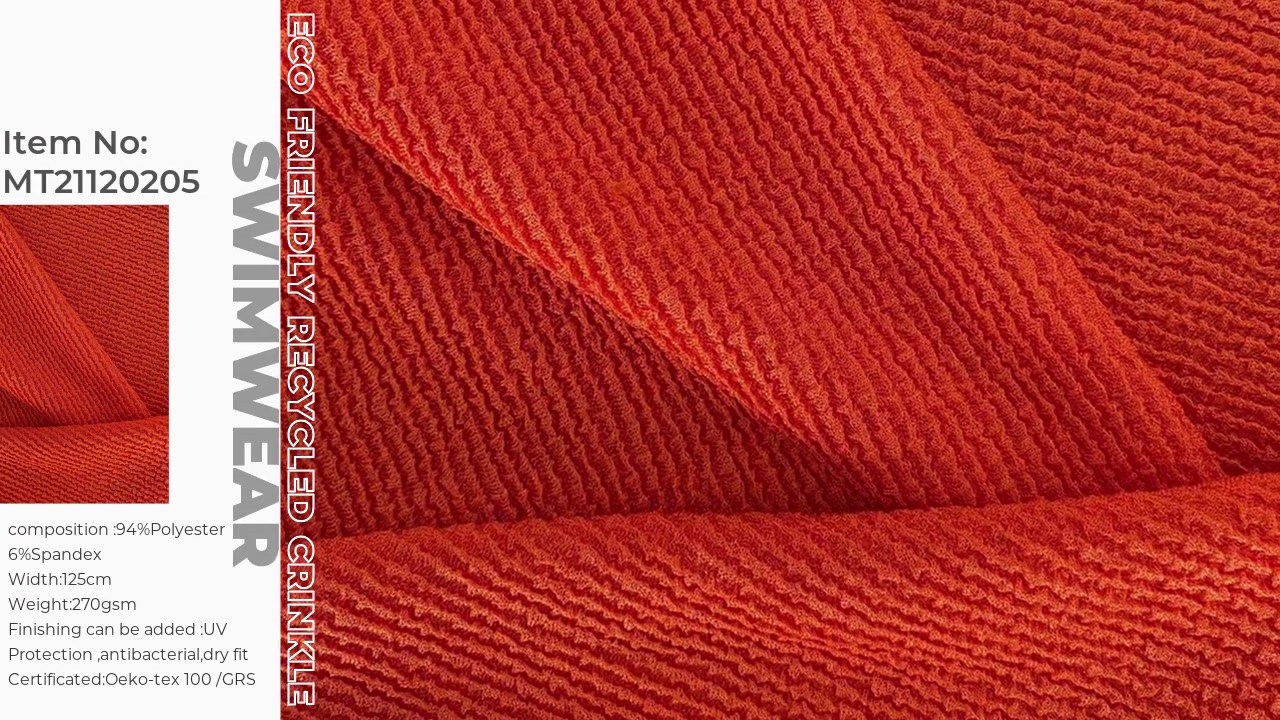 Eco-friendly Recycled Polyester Seersucker Fabric for Swimwear, Sportswear, Outdoor Legging and Sportsbra, UV Protection
