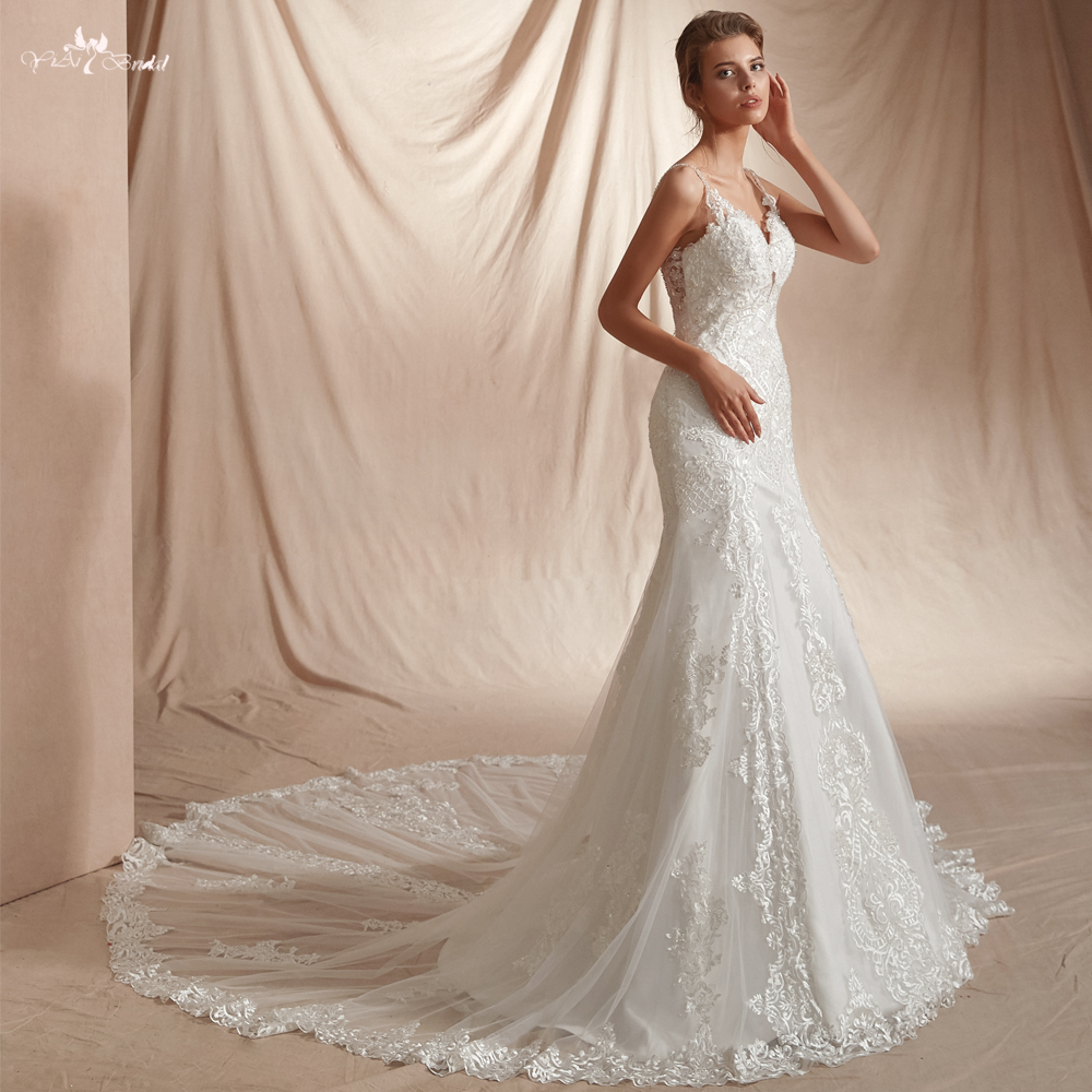 Wedding Dress Lace Mermaid Bridal Gowns Long Train RSW1449