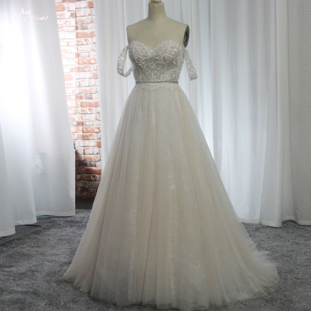 RSW1854 Blush Champagne Off Shoulder A Line Wedding Dress With ...