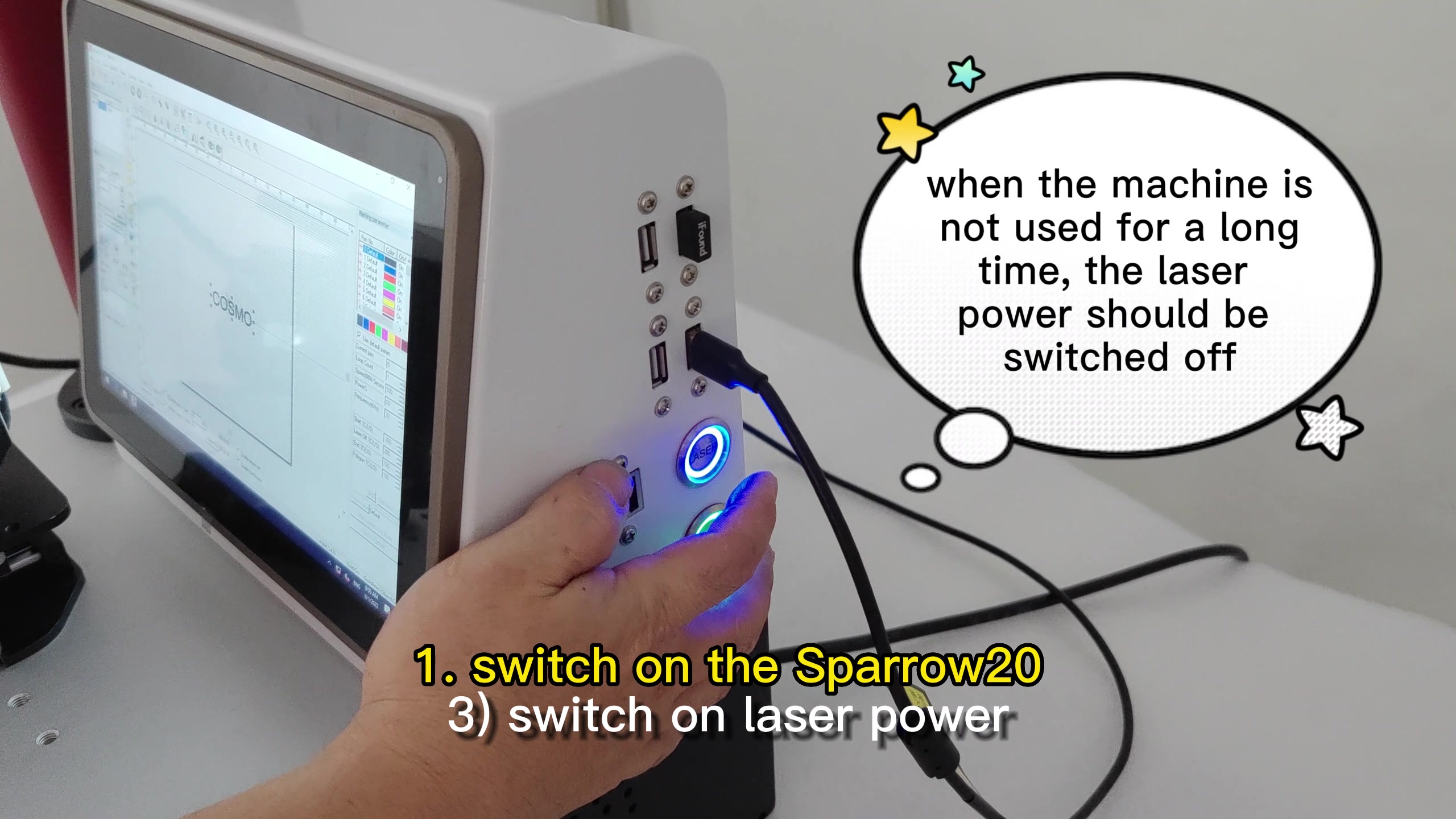how to switch on the Sparrow20, step three:
