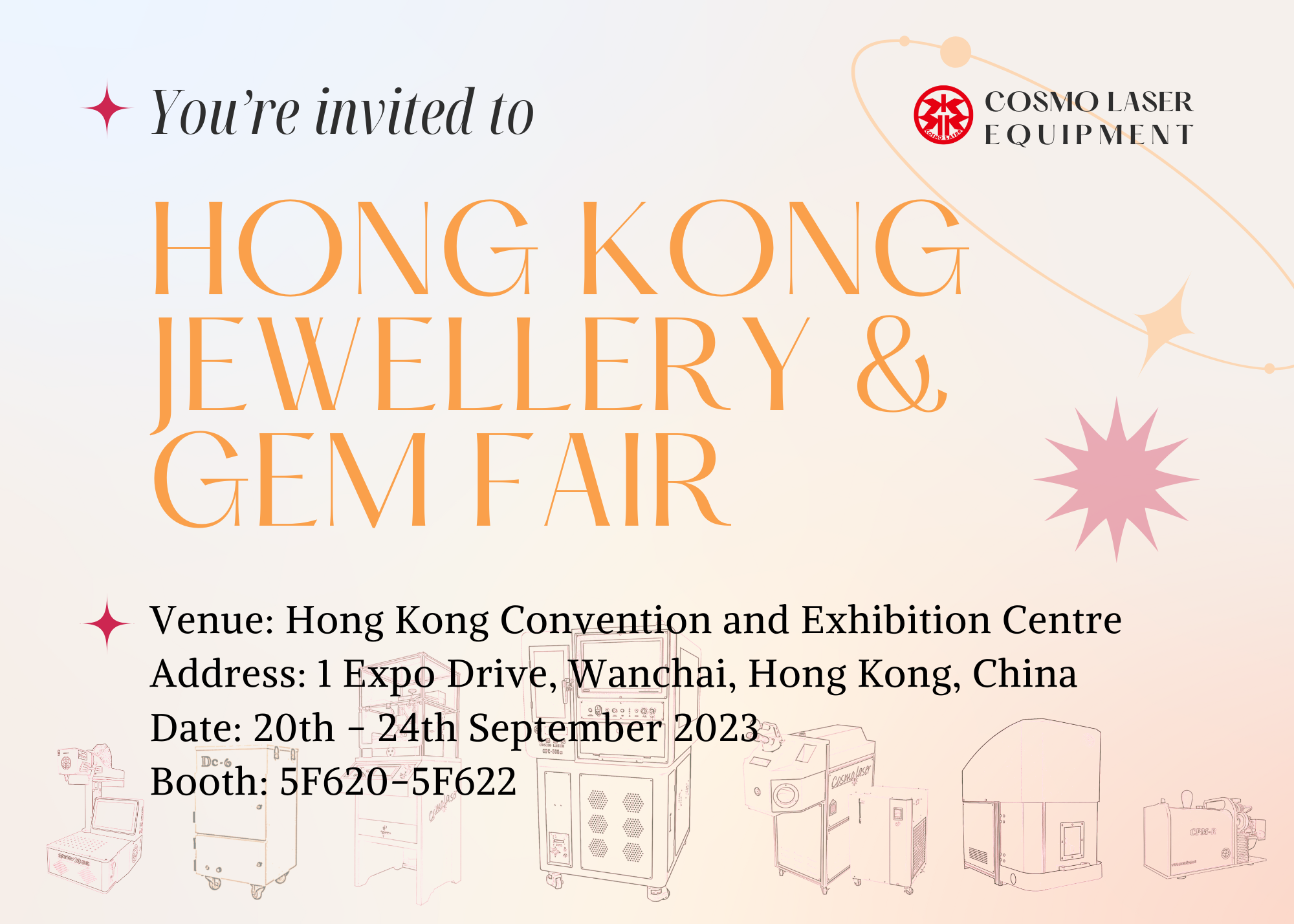 invitation of 2023 Hong Kong Jewellery Gem Fair by cosmo laser