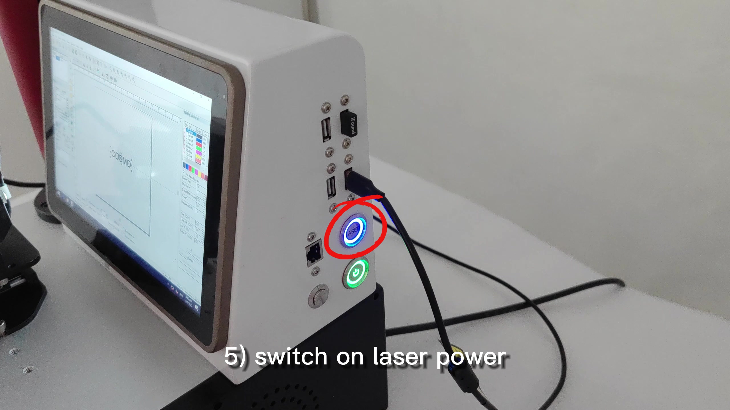switch on the laser power
