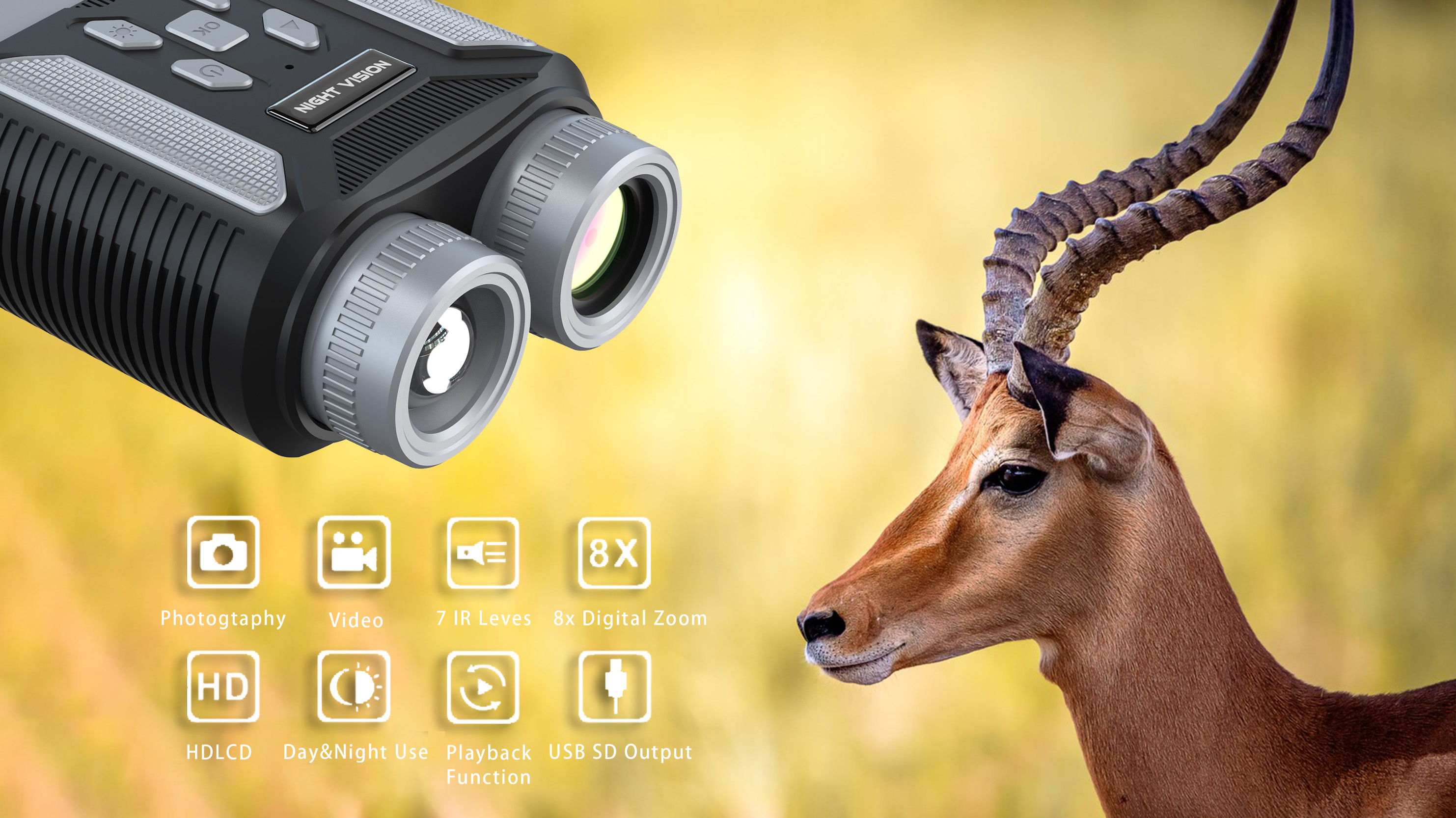 Rechargeable Handheld Night Vision Binoculars With 2.4’’ IPS screen