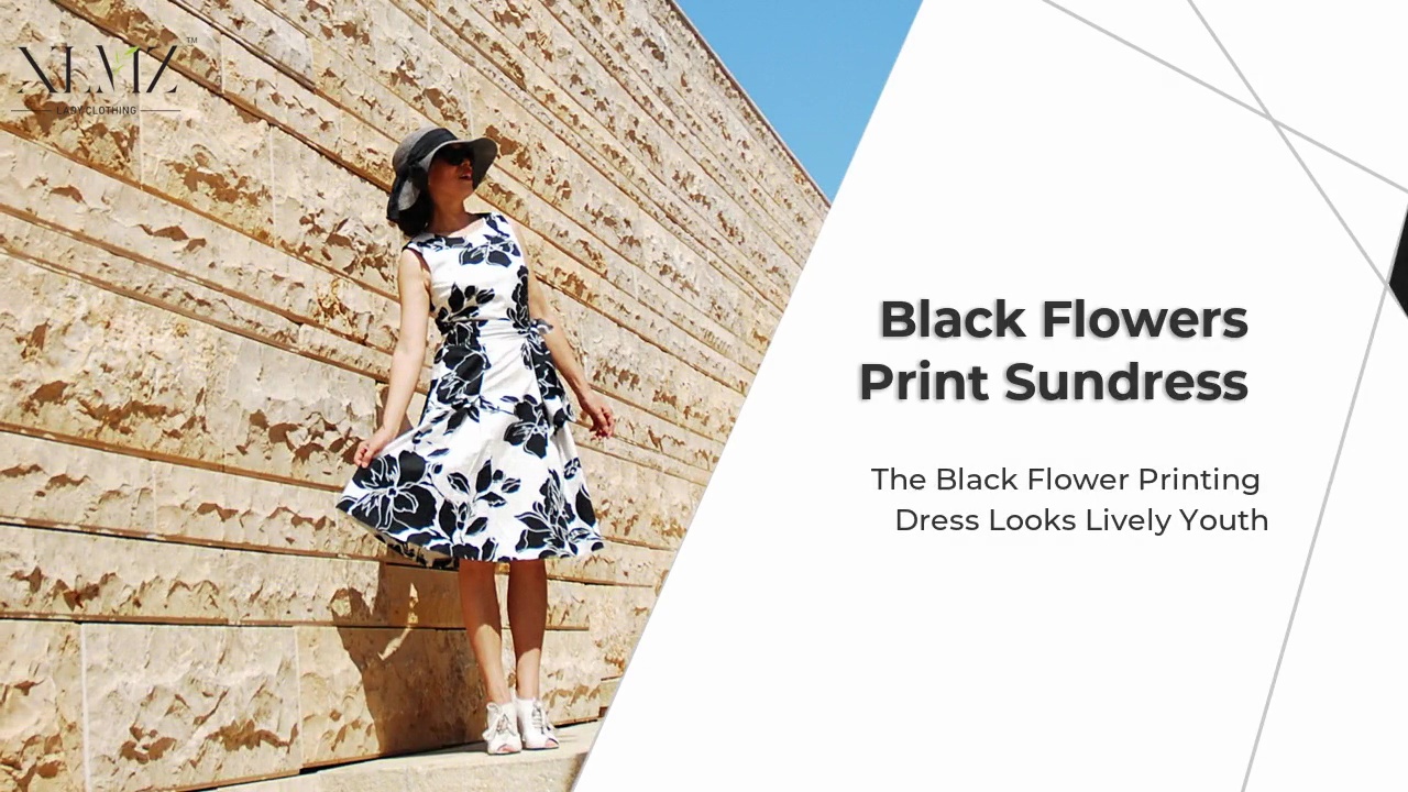Black Flowers .Print Sundress .The Black Flower Printing .Dress Looks Lively Youth.